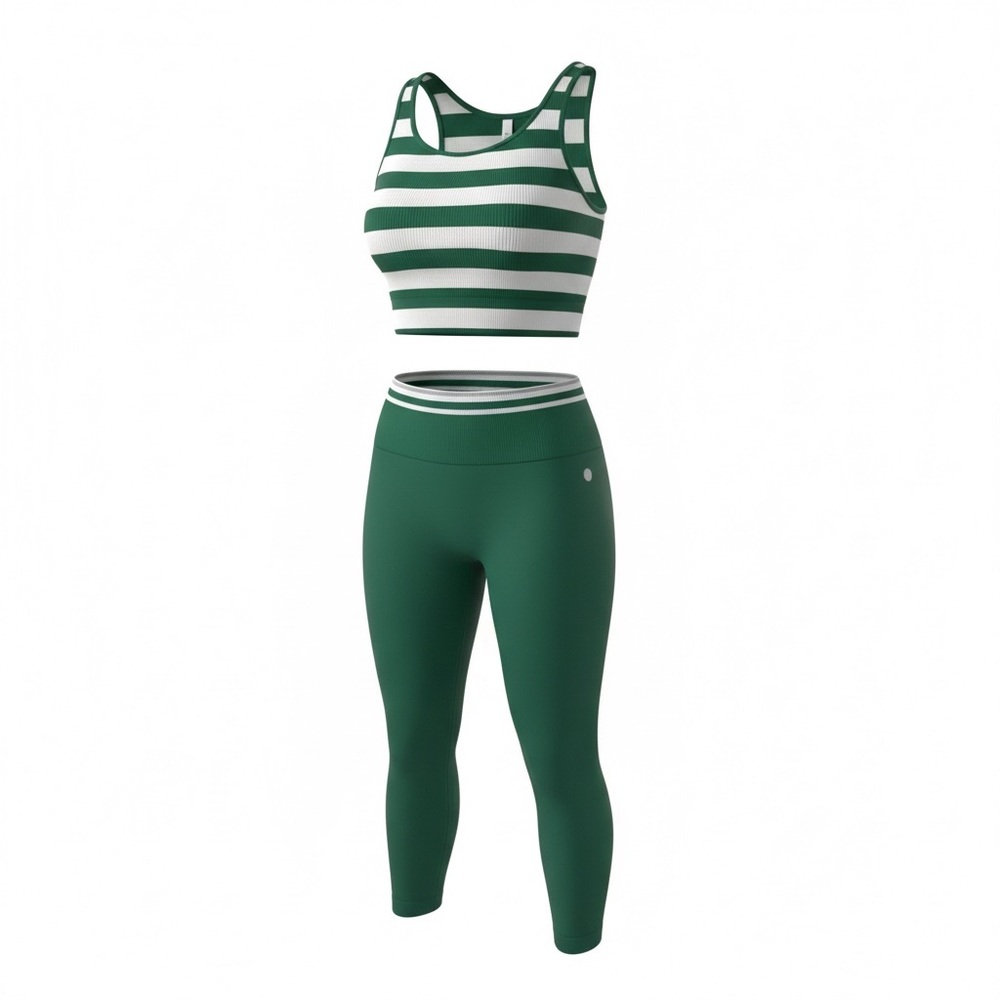 Green Striped Crop Tank and High-Waist Leggings Set